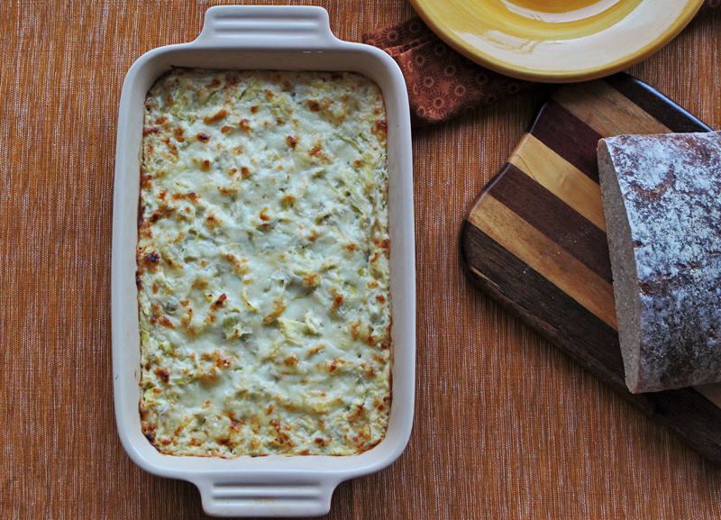 Boursin-yogurt-artichoke-gratin-on-table