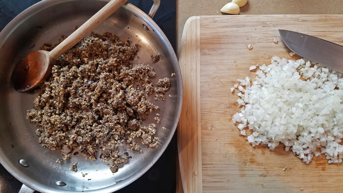 walnut mushroom ragout prep